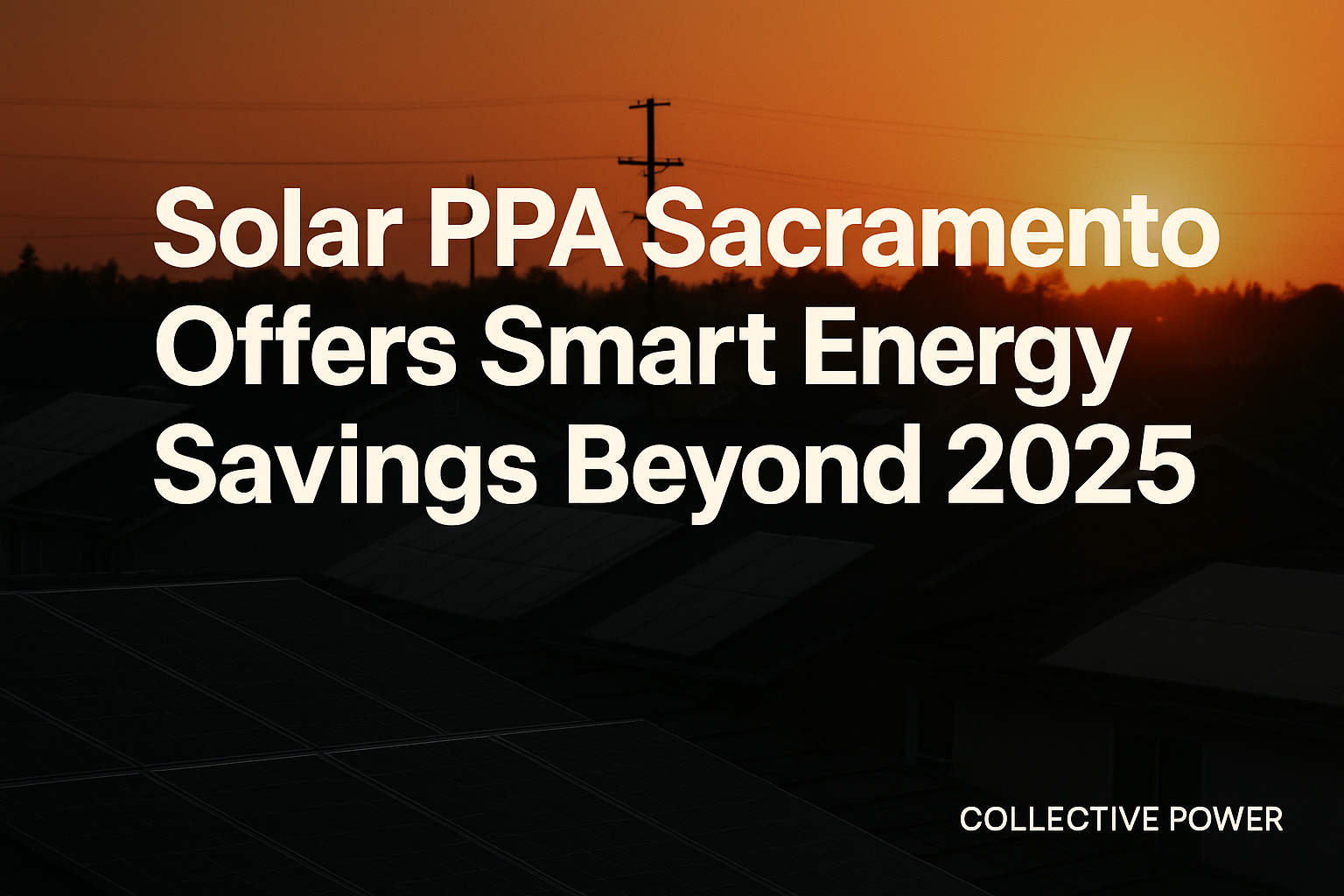 Typography design featuring bold text 'Solar PPA Sacramento Offers Smart Energy Savings Beyond 2025' by Collective Power.